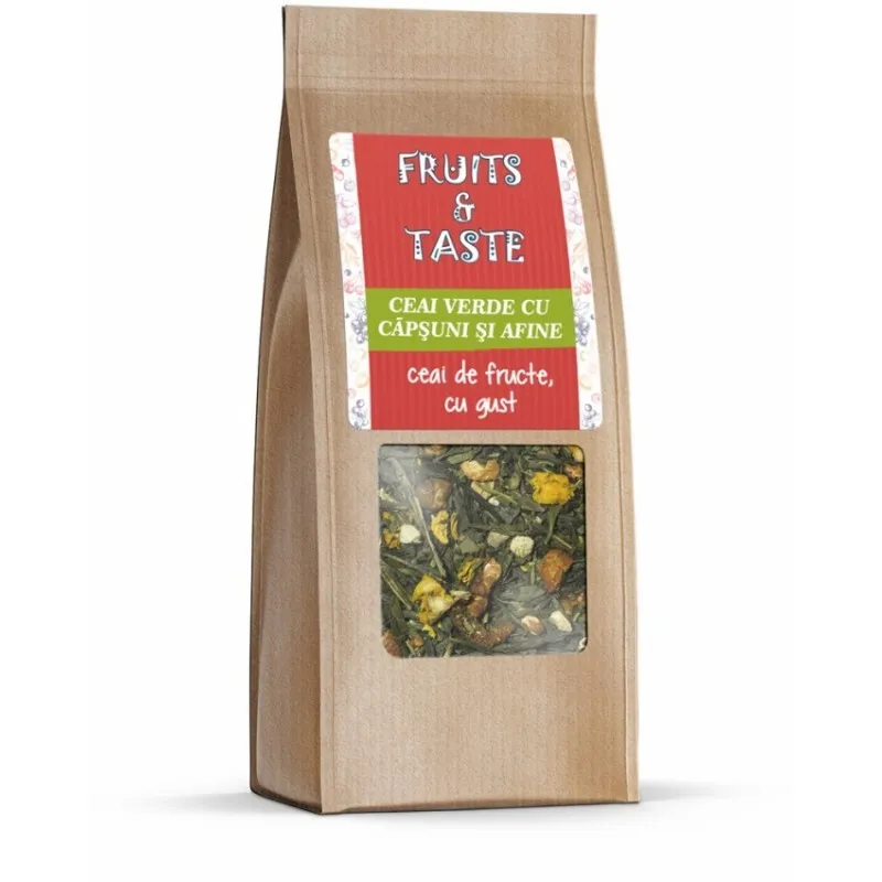 Ceai de Fructe, Ceai Verde cu Capsuni si Afine, 80 g, Pronat
