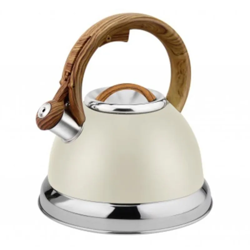 Ceainic Inox cu Fluier Retro, Exterior Polishat, Capacitate 3.5 l, Crem