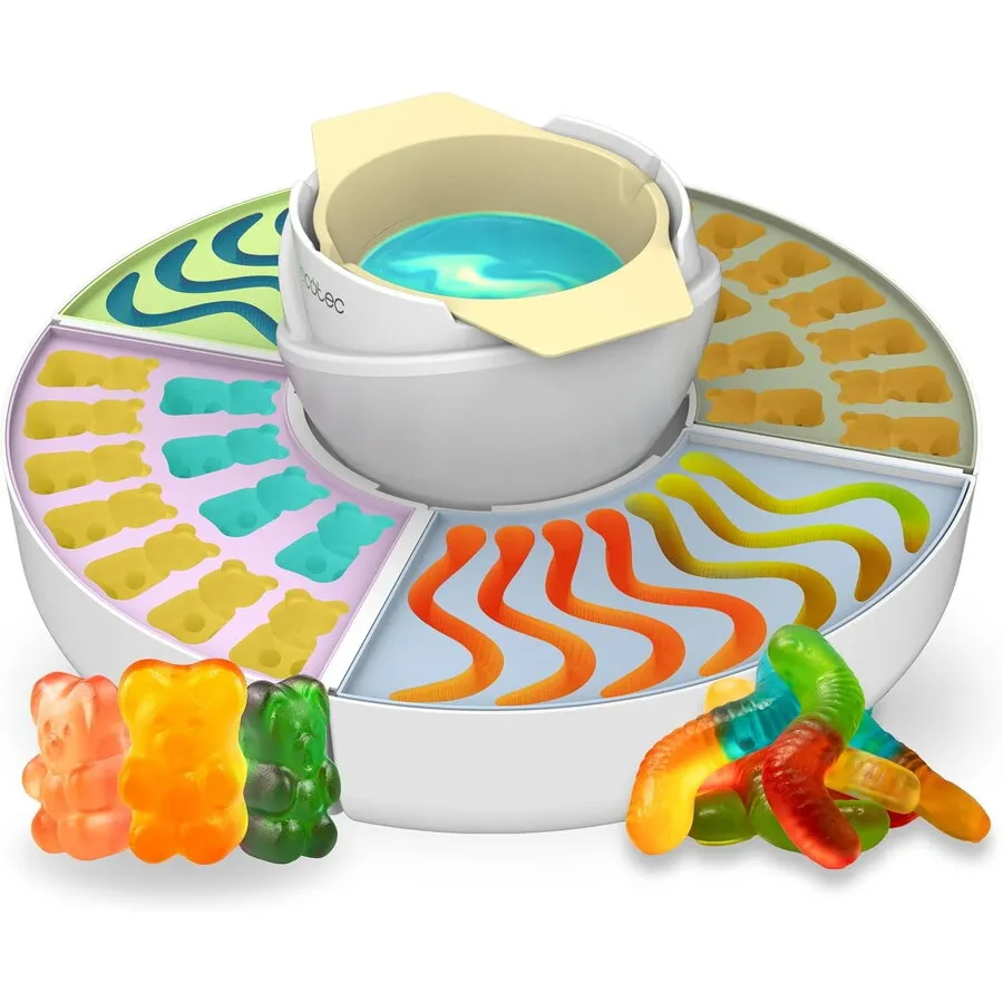 CECOTEC Aparat 2 in 1 Cecotec FunSugar Gummy pentru preparat jeleuri si fondue de ciocolata ,40 W, 4 matrite din silicon, 4 tavi detasabile, design compact, usor de curatat