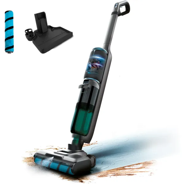 CECOTEC Aspirator vertical cu functie mop Cecotec FreeGo WashVacuum Spray, 250W, Autonomie 30minute, 2 rezervoare, Baza cu autocuratare, Gri inchis