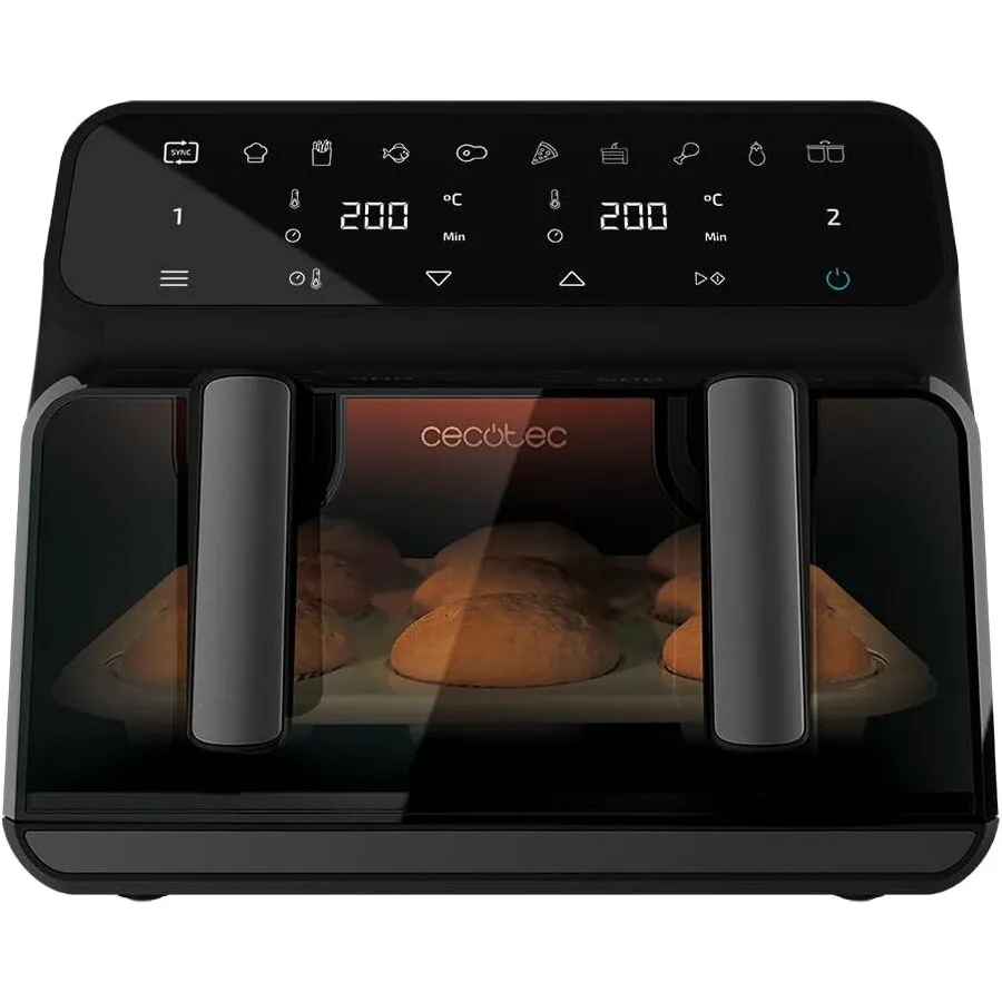 CECOTEC Friteuza cu aer cald, fara ulei Cecotec Cecofry Advance 9000 Window, 2200W, 9L, Control tactil, 8 Programe, Negru