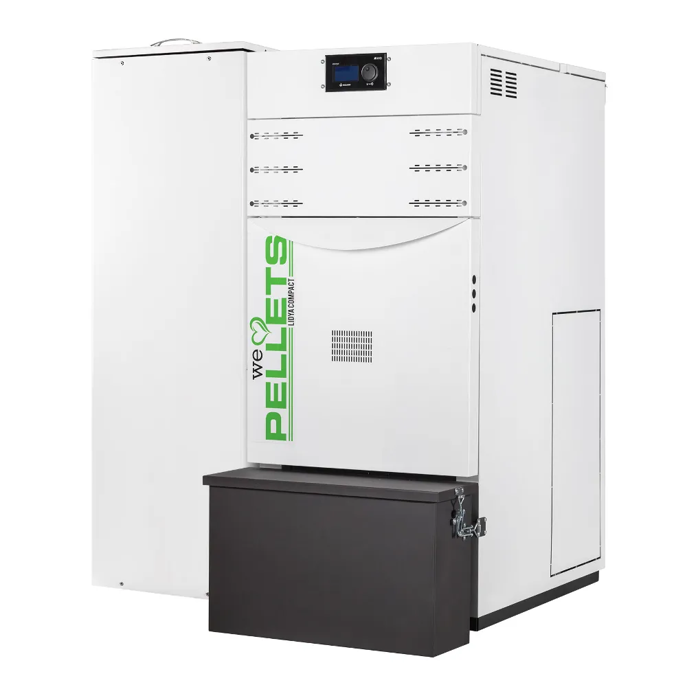 Centrala termica automata pe peleti Fornello Lidya Compact Prestige 25 kw, echipata cu pompa Grundfos, vas, manometru, supapa, arzator inox, curatare automata arzator si schimbator de caldura, A+, elimina automat cenusa, buncar 240 litri