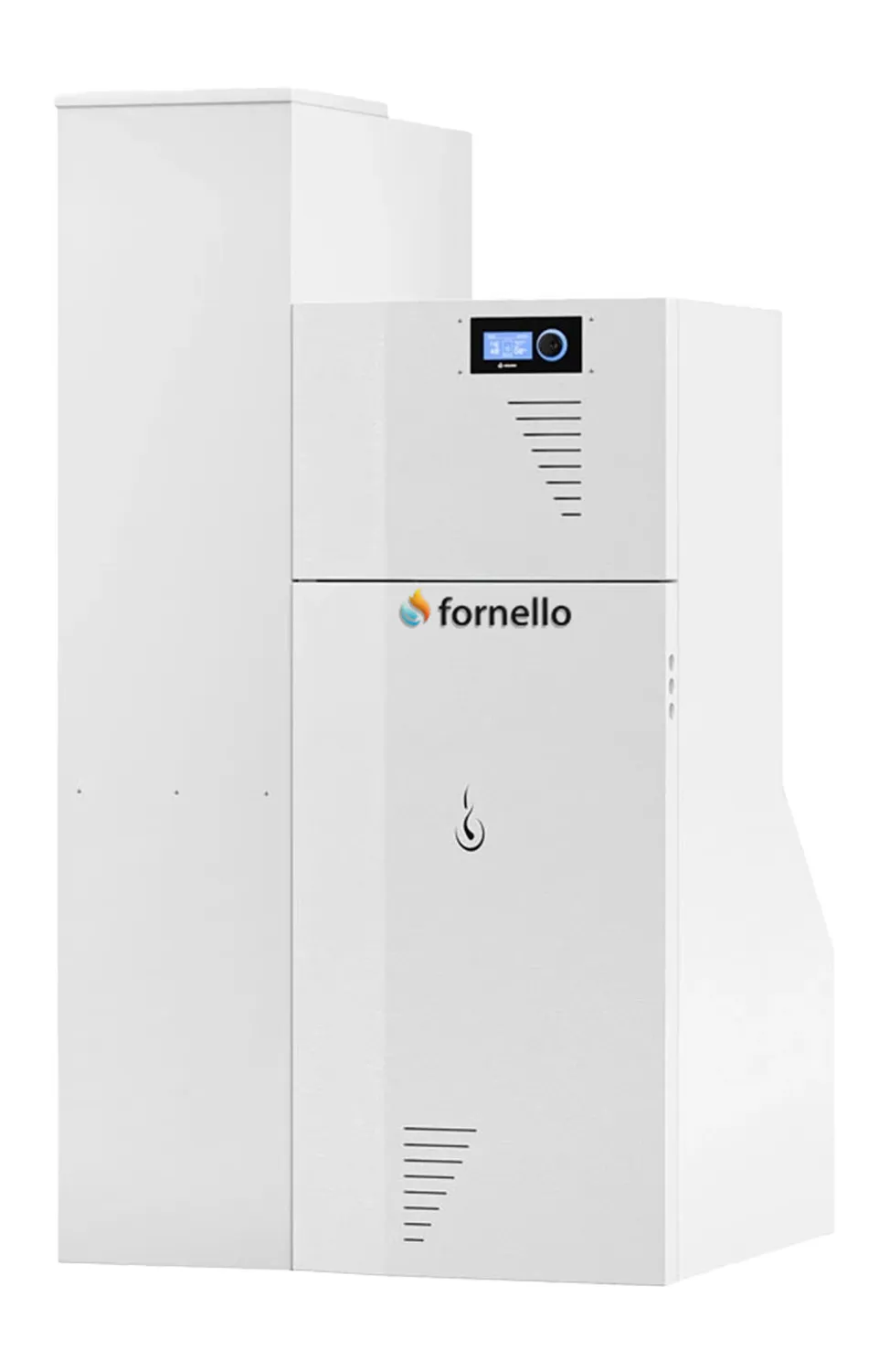 Centrala termica compacta pe peleti Fornello Rossi Camino Compact Automatic 25 kw, pompa de circulatie, vas expansiune, tiraj fortat, curatare automata a arzatorului si a drumurilor de fum, Ecodesign, A+