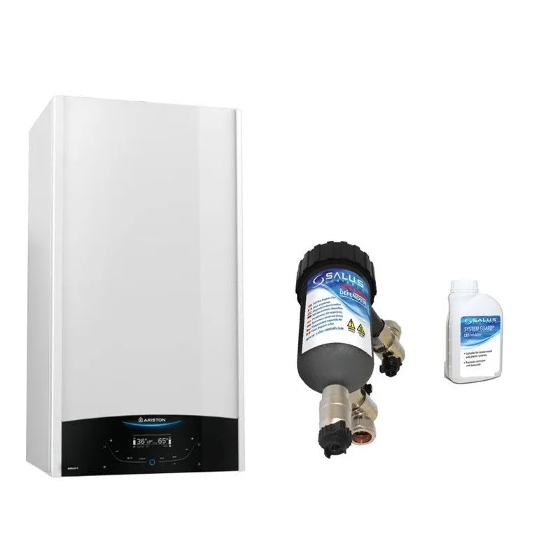Centrala termica in condensare Ariston Genus One+ 24 EU 24 kW, kit evacuare si filtru antimagnetita Salus MD22A incluse, pentru o protectie sporita a centralei termice