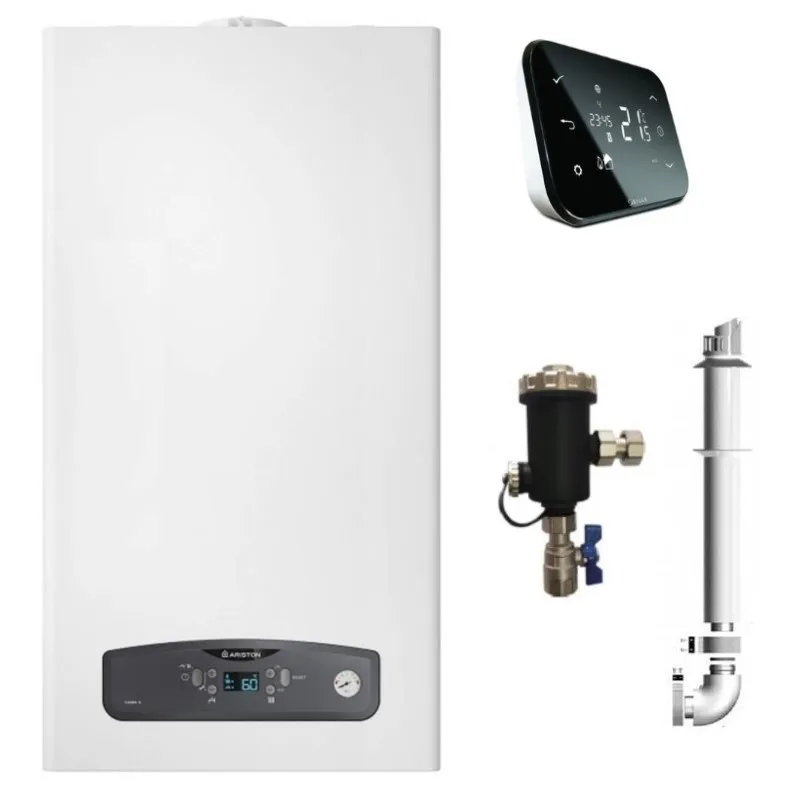 Centrala termica in condensatie Ariston Cares S 24 kW, kit evacuare inclus si Salus IT500 wifi termostat ambient cu control prin internet si Filtru Antimagnetita
