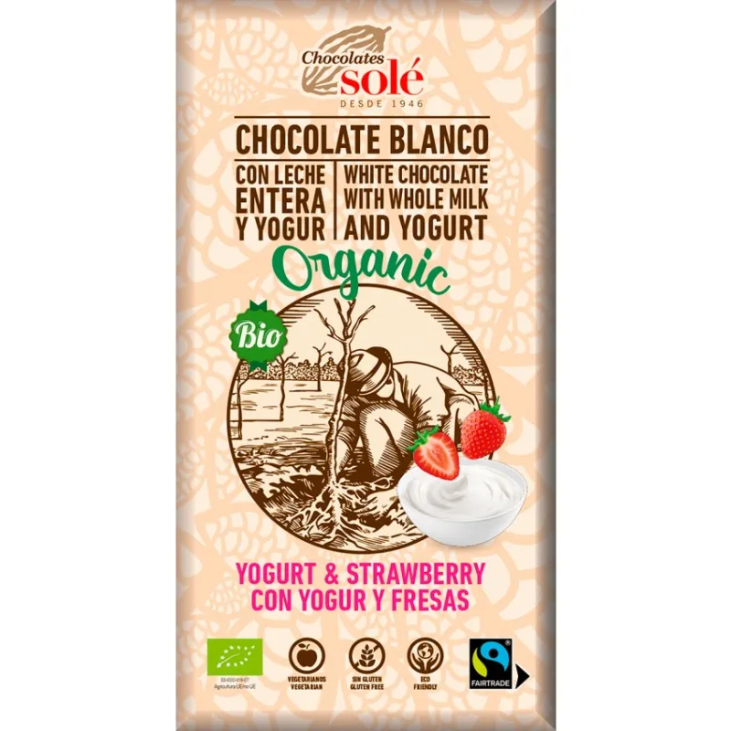 Ciocolata Alba BIO cu Iaurt si Capsuni, 100 g, Chocolates Sole