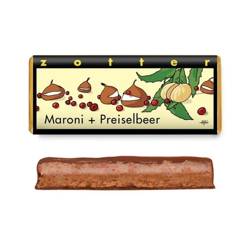 Ciocolata BIO cu Lapte, Castane si Merisoare, 70 g, Zotter