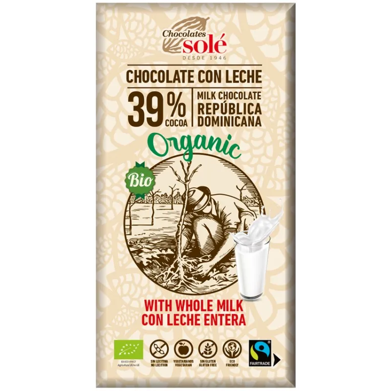 Ciocolata cu Lapte BIO si Fairtrade, 100 g, Chocolates Sole