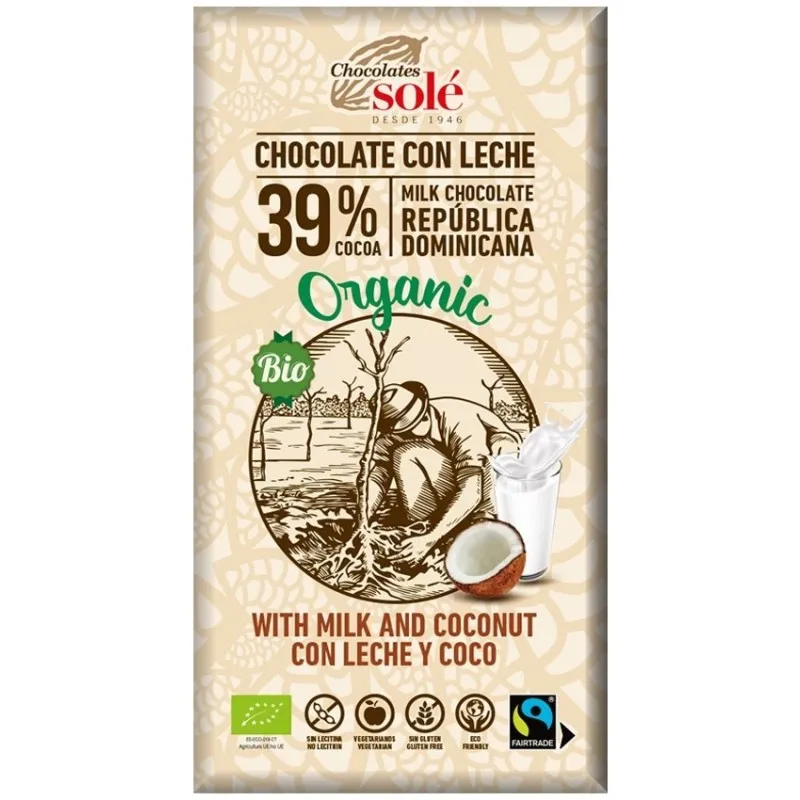 Ciocolata cu Lapte si Cocos BIO si Fairtrade, 100 g, Chocolates Sole
