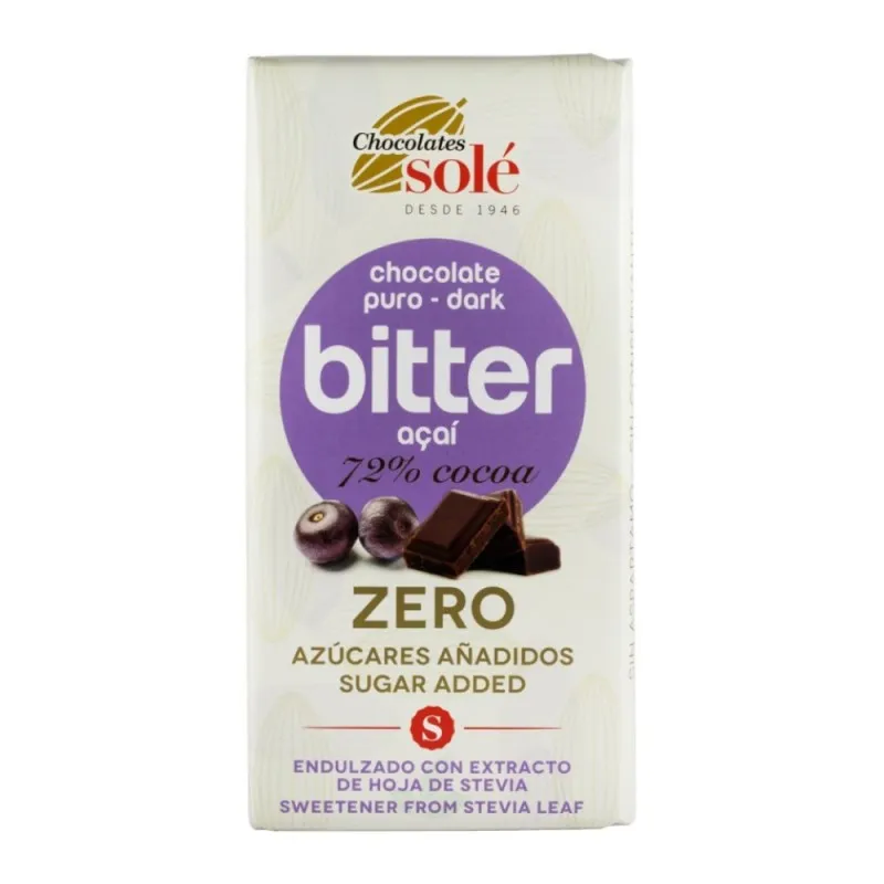 Ciocolata fara Zahar, Chocolates Sole, cu 72% Cacao si Acai, 100 g