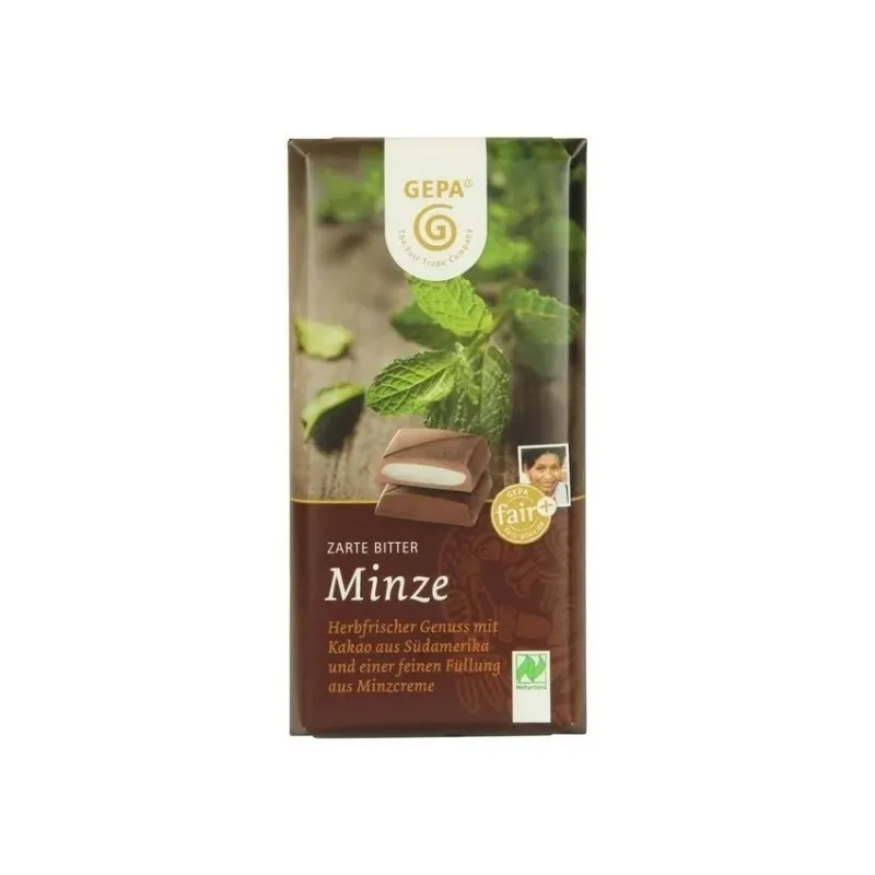 Ciocolata Neagra Amaruie, Delicata, cu Crema Proaspata de Menta, Bio si Fairtrade, 100 g, Gepa