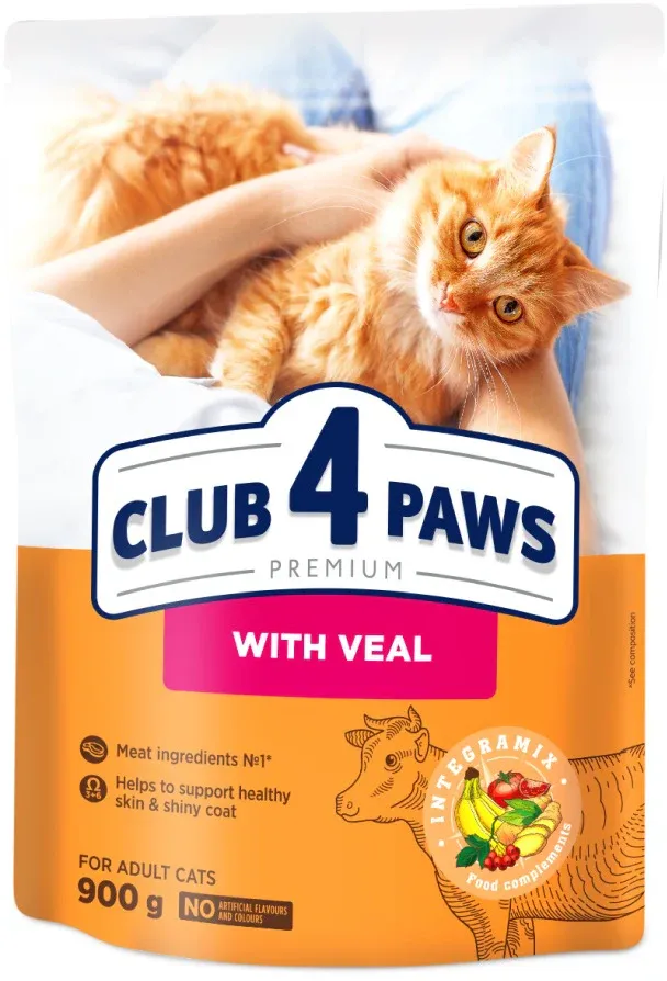 CLUB 4 PAWS Hrană uscată pentru pisici, cu Vită 900g