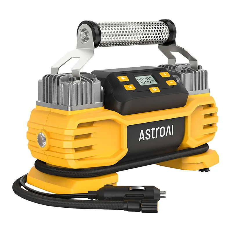 Compresor auto portabil AstroAI AIRUN T2, 205W, 160 PSI, 23 l/min, Afisaj LCD, Galben