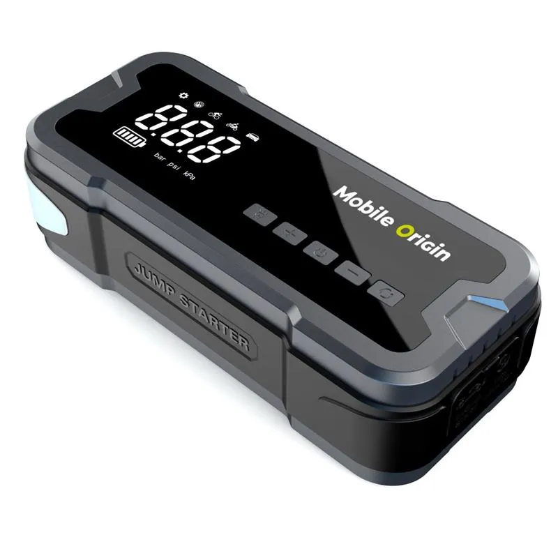 Compresor si Starter auto Mobile Origin CA01, 12000 mAh, 3000A, 150 PSI, Afisaj LCD, USB-C, Negru