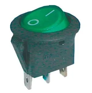 Comutator basculant 2pol./3pin ON-OFF 16A / 12VDC (rotunjit) - verde transparent