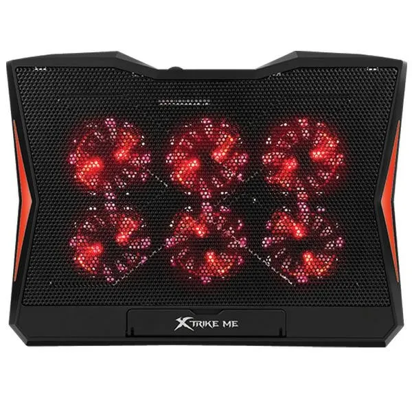 Cooler laptop gaming XTRIKE ME FN-811, Compatibil cu laptop de maxim 17 inch, 6 vemtilatoare, 2400 rpm, 2xUSB, Iluminare LED rosu, Ajustabil, 368 x 273 x 28mm, Negru