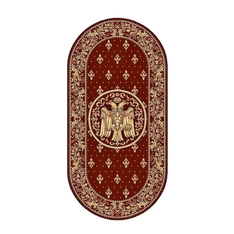Covor Bisericesc Oval, 80 cm x 150 cm, Rosu, Model Lotos