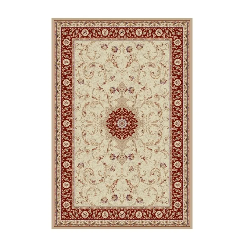 Covor Dreptunghiular, 60 x 110 cm, Crem / Rosu, Model Lotos