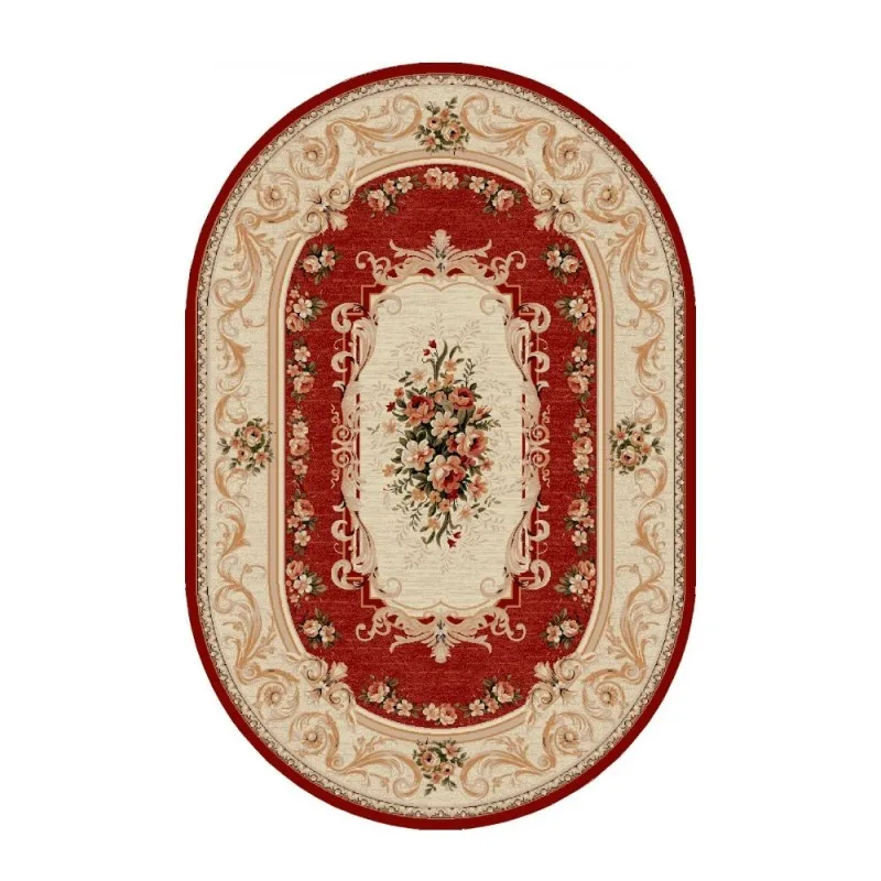 Covor Oval, 100 x 200 cm, Rosu / Crem, Model Lotos