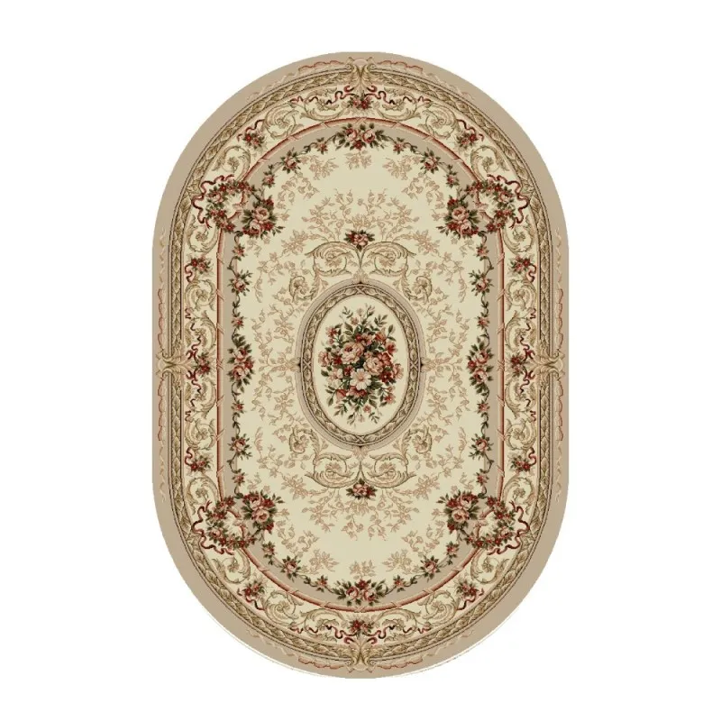 Covor Oval, 200 x 400 cm, Crem / Bej, Model Floral Lotos