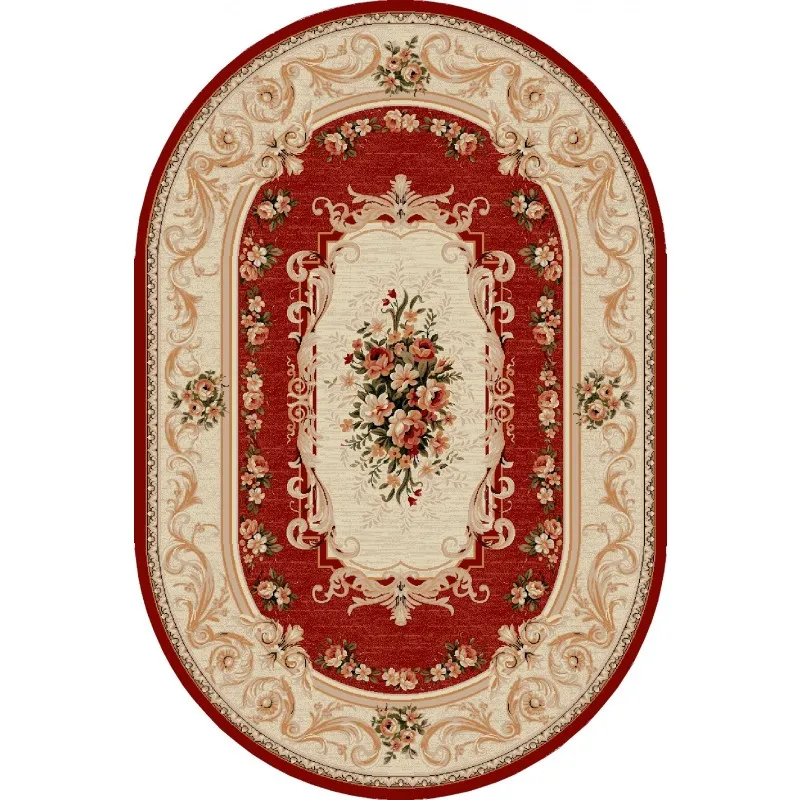 Covor Oval, 60 x 110 cm, Crem / Rosu, Lotos 523