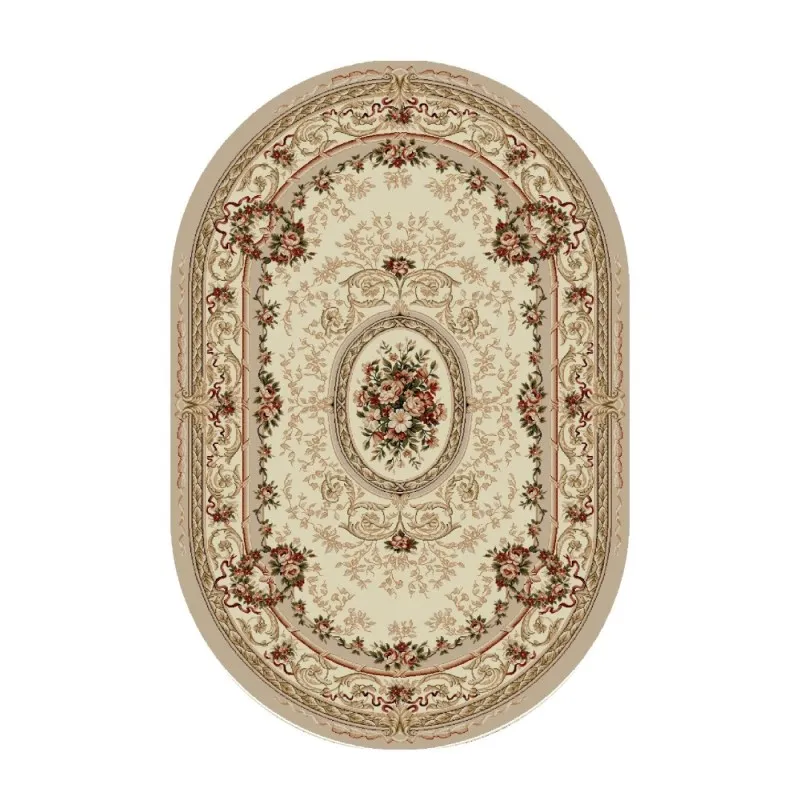 Covor Oval, 80 x 150 cm, Crem / Bej, Model Floral Lotos