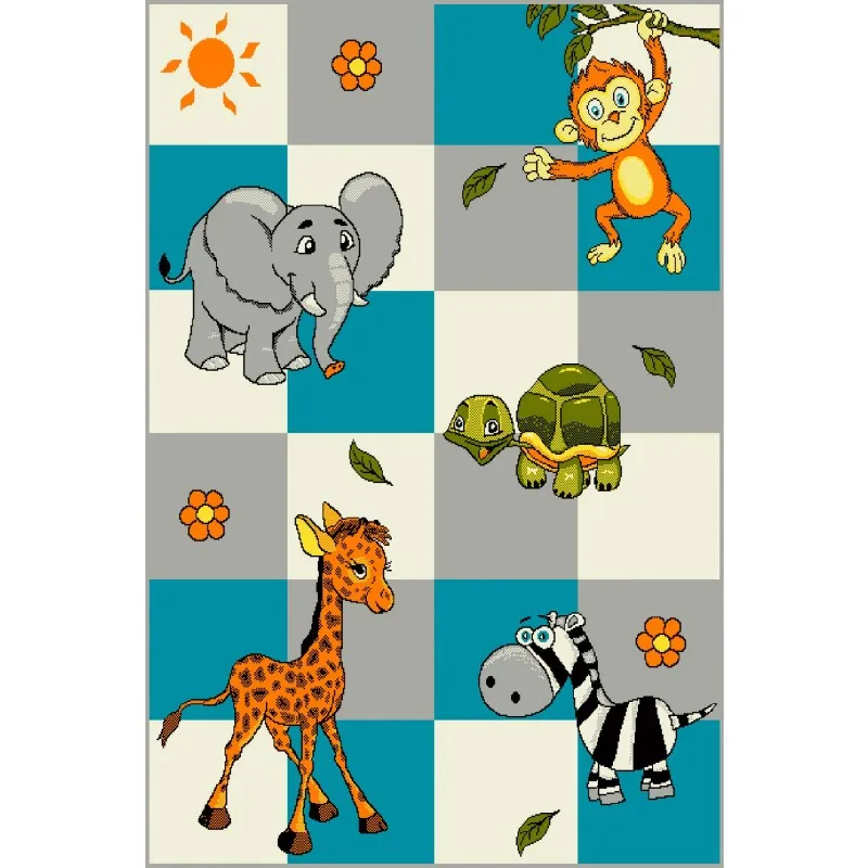 Covor pentru Copii, 160 x 230 cm, Gri / Alb / Albastru, Model Kolibri Animale