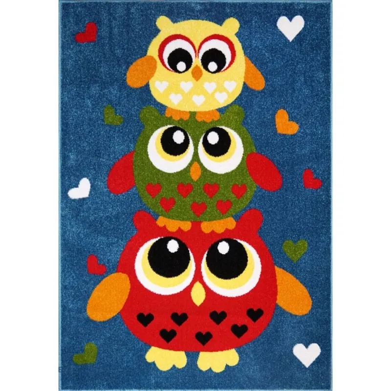 Covor pentru Copii Albastru, Model Bufnite, 80 cm x 150 cm, Kolibri 11207-140