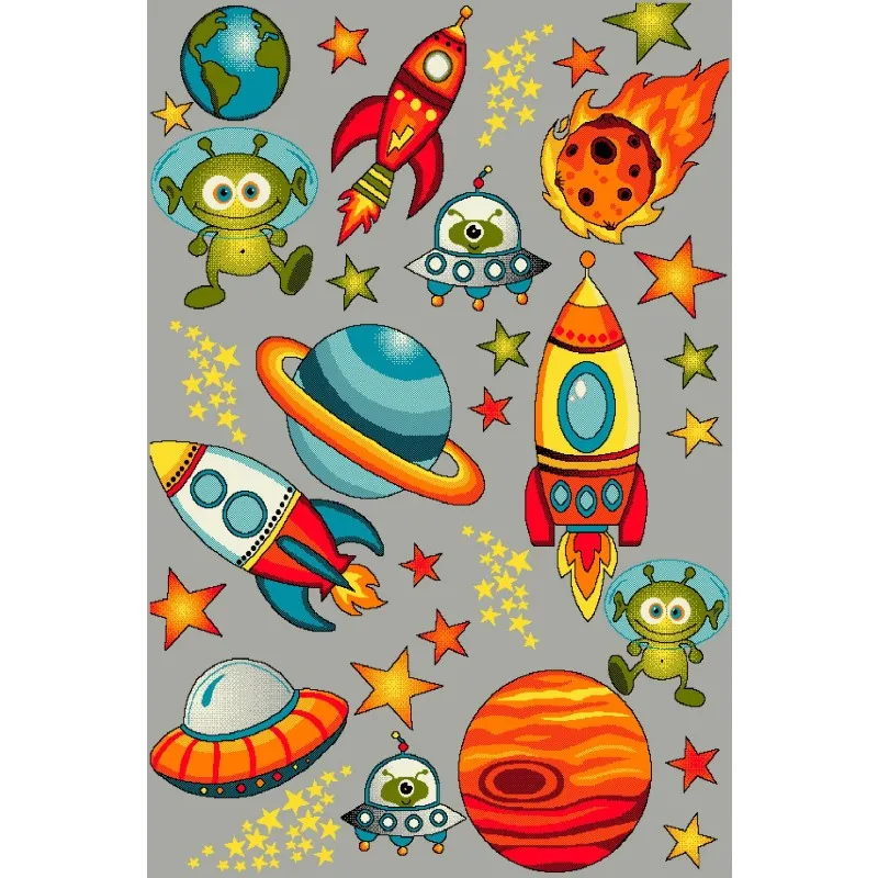 Covor pentru Copii Gri, Model Cosmos Dreptunghiular, 120 cm x 170 cm, Kolibri 11200