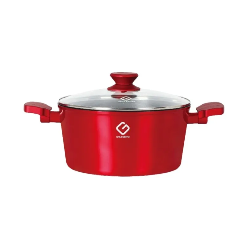 Cratita din Aluminiu, Ceramica Marmorata, 24 x 12 cm, 4.3 l, cu Capac din Sticla, Grunberg