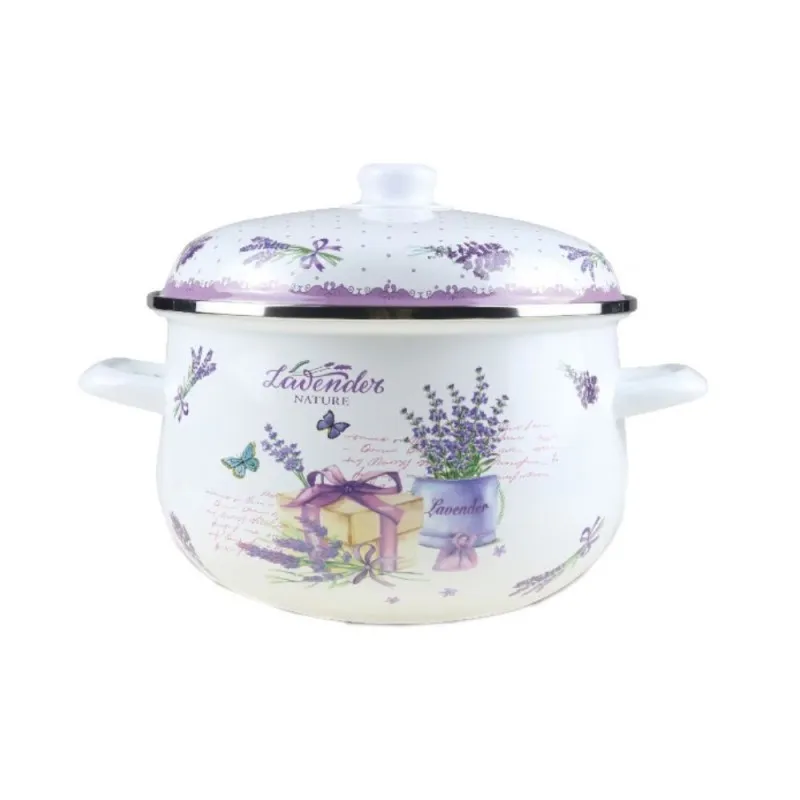 Cratita Emailata cu Capac, 20 cm, 2.90 l, Alb / Mov, Grunberg, Model GR2000A