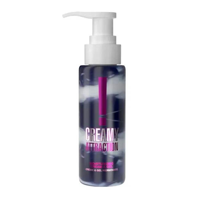 Cremă și gel 2 în 1 INTT Creamy Attraction Blackberry, formulă hibridă potrivită pentru masaj erotic, aromă de mure, 100 ml