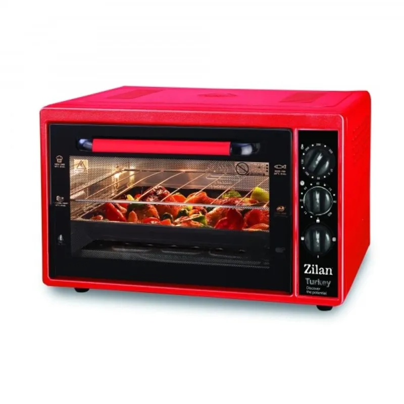 Cuptor Electric, Tava Dreptunghiulara, Gratar, Capacitate 32 l, Putere 1500W, Timer Control 90 Minute, Rosu