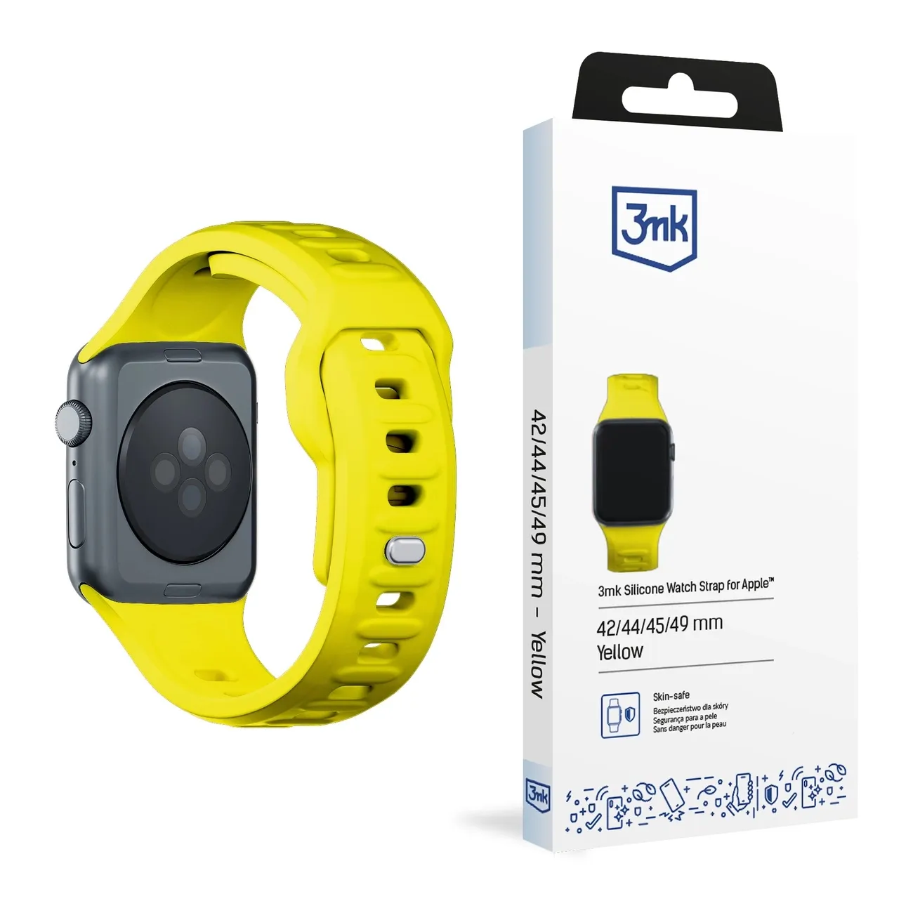 Curea 3mk din silicon, compatibila cu Apple Watch 42/44/45/49mm, Yellow