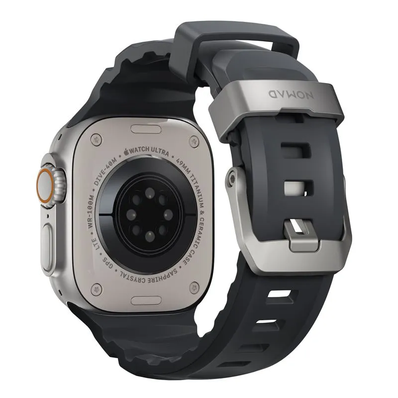 Curea cauciuc NOMAD Rocky Point compatibila cu Apple Watch 4/5/6/7/8/9/10/SE/Ultra1/2 42/44/45/46/49mm Storm/Silver
