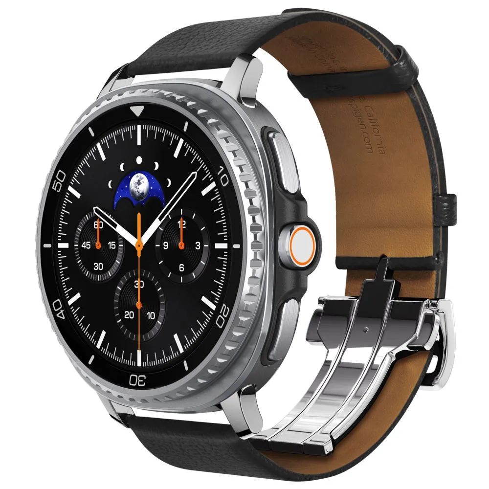 Curea din piele naturala Spigen Enzo compatibila cu Samsung Galaxy Watch 8 40/44/46mm, Negru