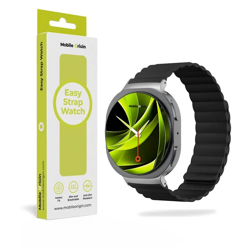 Curea din silicon Mobile Origin Easy Strap compatibila cu Samsung Galaxy Watch 8 40/44/46mm, Incarcare Magnetica, Negru