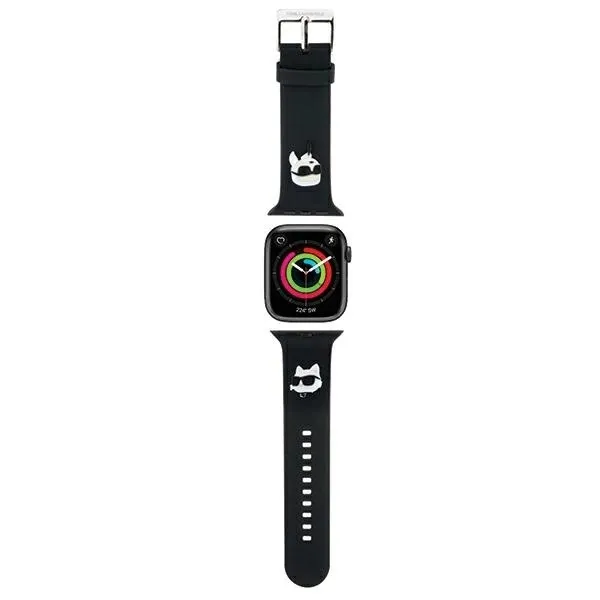 Curea Karl Lagerfeld Rubber Karl &amp; Choupette Head 3D, compatibila cu Apple Watch 42/44/45/49mm, Negru