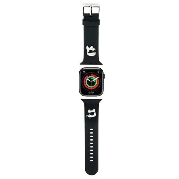Curea Karl Lagerfeld Rubber Karl &amp; Choupette Heads 3D, compatibila cu Apple Watch 38 /40 / 41mm, Negru