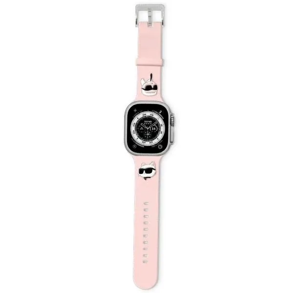 Curea Karl Lagerfeld Rubber Karl &amp; Choupette Heads 3D, compatibila cu Apple Watch 38 /40 / 41mm, Roz