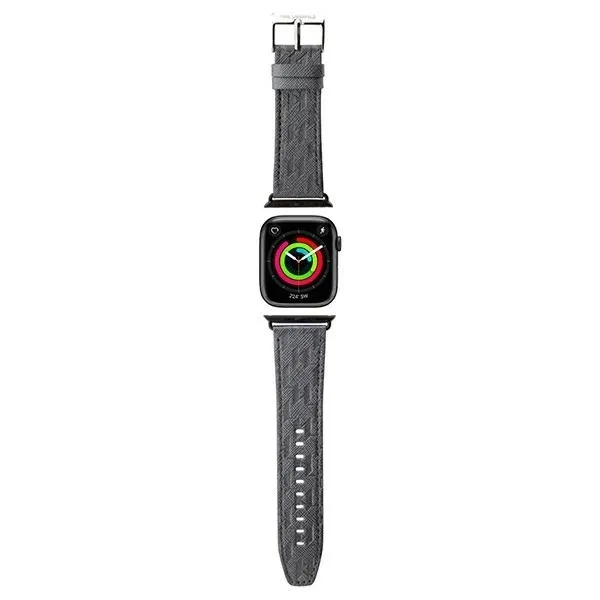 Curea Karl Lagerfeld Saffiano Monogram compatibila cu Apple Watch 38 / 40/ 41mm, Argintiu