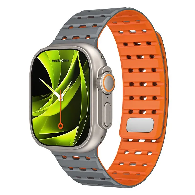 Curea magnetica Mobile Origin compatibila cu Apple Watch 49 / 46 / 45 / 44 / 42 mm, Gri / Portocaliu