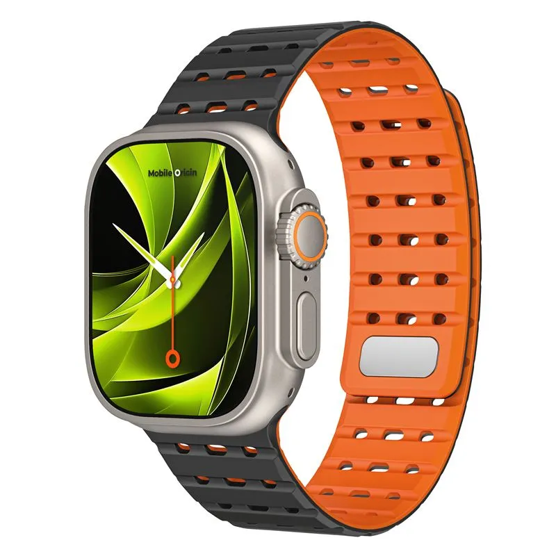 Curea magnetica Mobile Origin compatibila cu Apple Watch 49 / 46 / 45 / 44 / 42 mm, Negru / Portocaliu