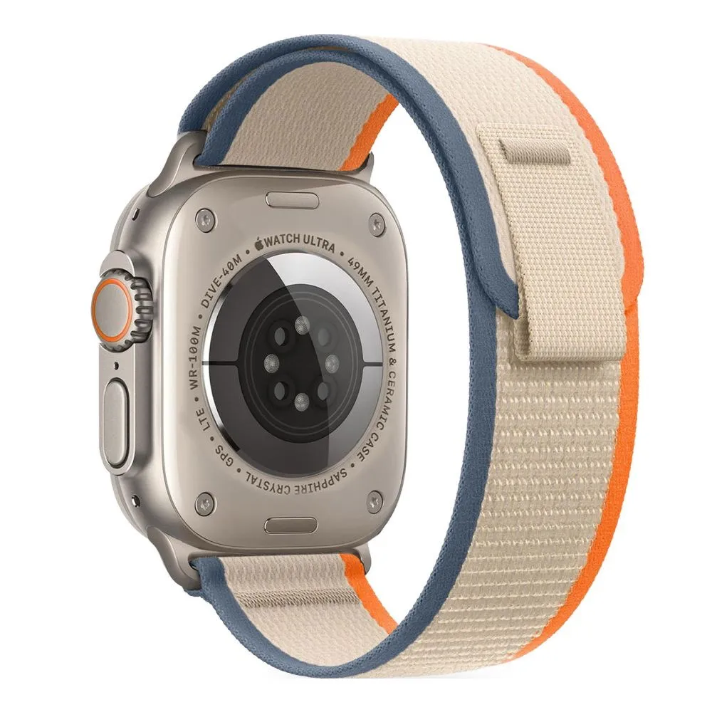 Curea material textil Tech-Protect Nylon Stripe compatibila cu Apple Watch 4/5/6/7/8/9/10/SE/Ultra1/2 42/44/45/46/49mm Cream/Orange