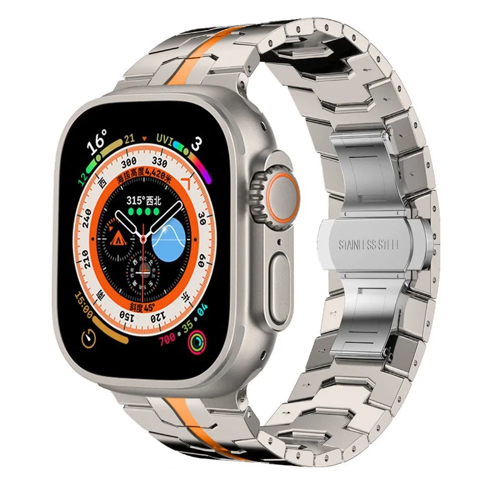 Curea otel inoxidabil Tech-Protect Stainless Line compatibila cu Apple Watch 4/5/6/7/8/9/SE/Ultra1/2 42/44/45/49mm Titanium/Orange