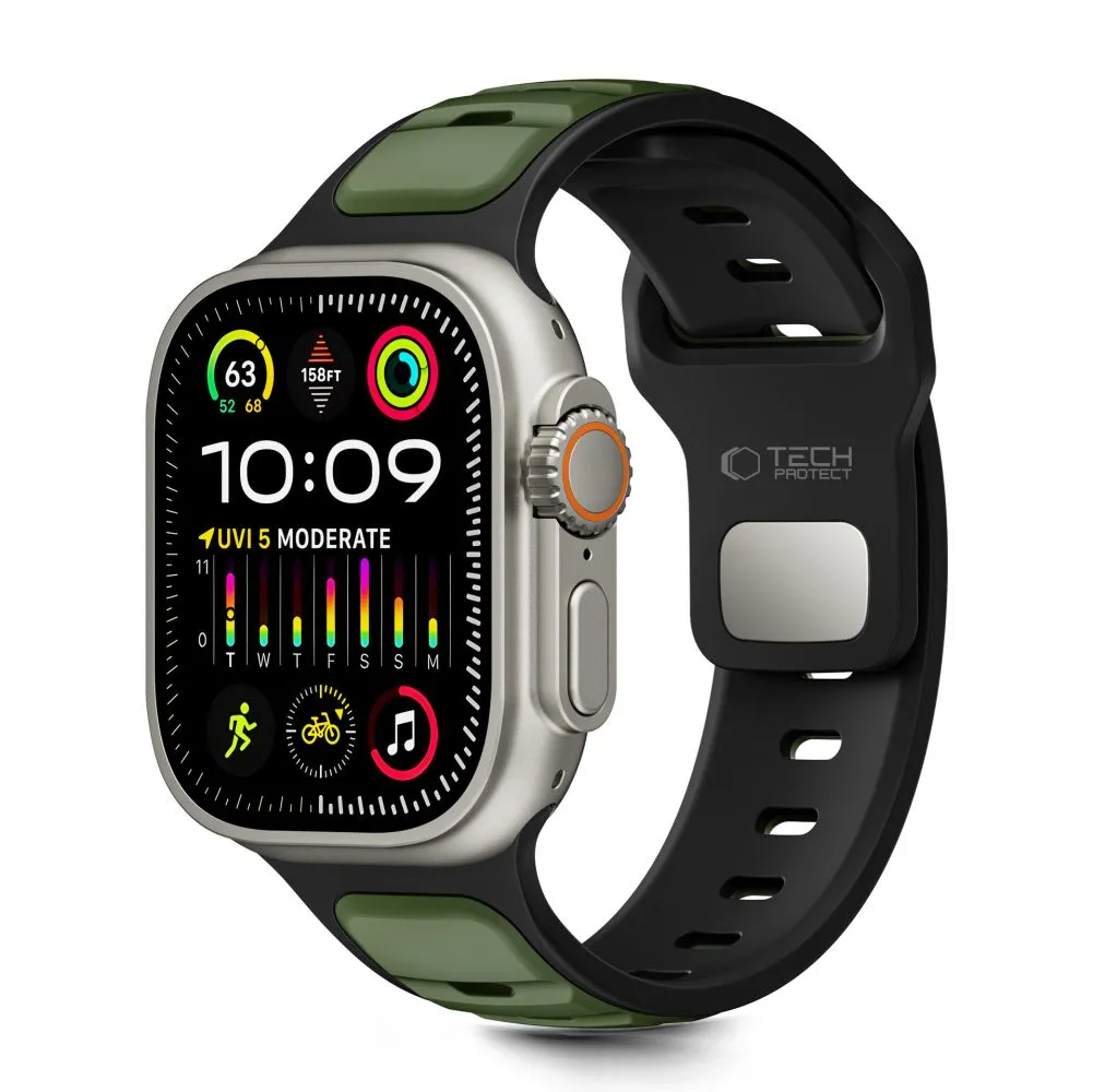 Curea Tech-Protect Iconband Line compatibila cu Apple Watch 8/9/10/11/SE/Ultra, 44/45/46/49mm, Negru/Verde