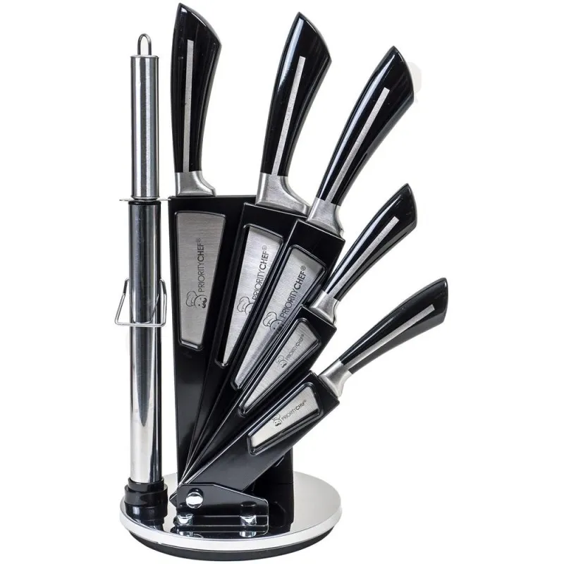 Cutite cu Suport, Inox, Negru, 8 Bucati