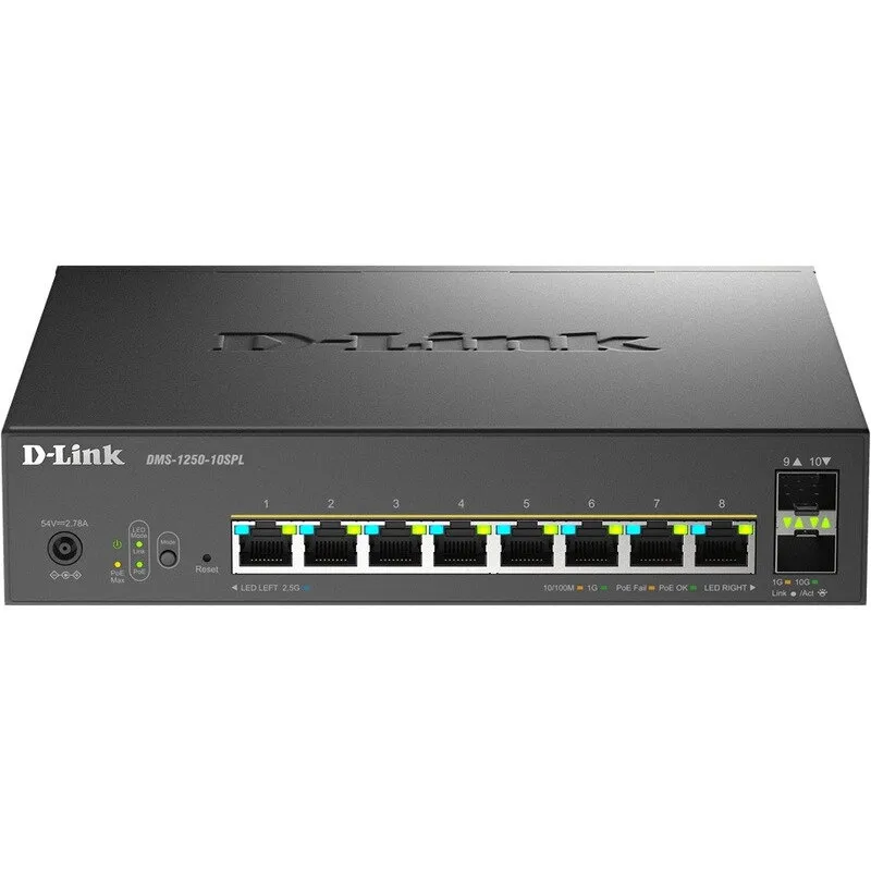 D-Link Switch D-Link DMS-1250-10SPL, 8 porturi Gigabit, 2 porturi SFP+, Management L2+