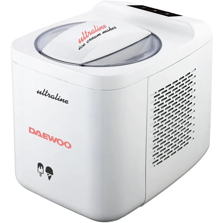 Daewoo Aparat de facut inghetata Daewoo UltraLine, 135 W, capacitate 1 litru, touch control panel, timp preparare inghetata 90-120 minute, temperatura preparare - 5 grade Celsius, Alb