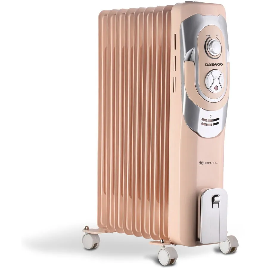 Daewoo Calorifer electric cu ulei Daewoo DOH9C, 2000 W, 9 elementi, 5 canale de ulei, 3 nivele de putere, Termostat reglabil, Protectie supraincalzire, Indicator luminos, Crem